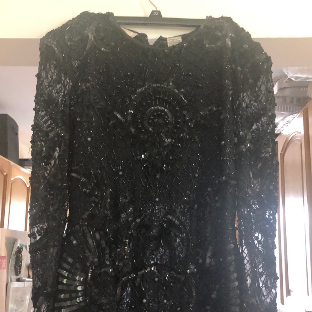 Vintage Lawrence Kazar silk beaded black dress